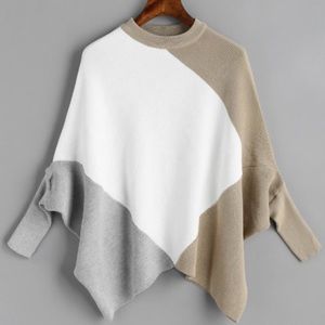 Zaful Color Block Crew Neck Cape Sweater in White